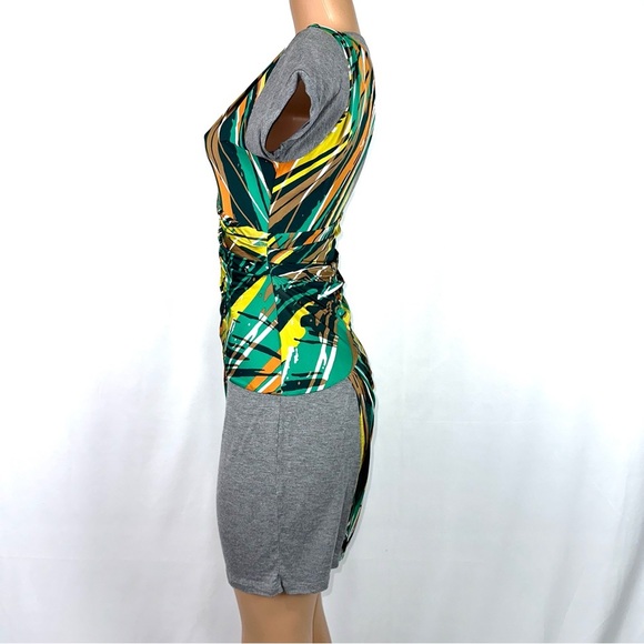 BCBG Maxazria Women’s S Bodycon Stretch Green Tide Multi Jersey Dress Short Slv - Picture 3 of 10